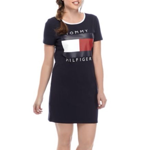 Tommy Hilfiger Dresses & Skirts - Tommy Hilfiger Flag Logo Dress Dark Blue Shirt Dress Size Small